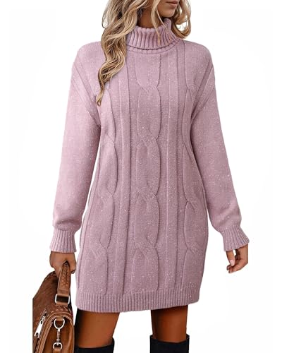 VAFOLY Cable Knit Sweater Dress Women：Ladies Chunky Long Sleeve Turtleneck