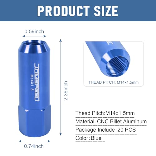 Image of JDMSPEED New Blue 20PCS M14X1.5 60MM Extended Forged Aluminum Tuner Racing Lug Nut