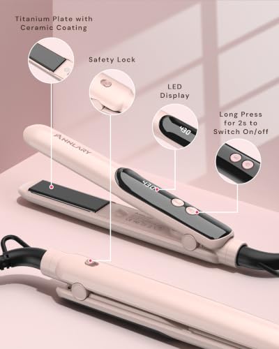 Image of ANNLARY Mini Hair Straightener for Travel, Small Flat Iron | Portable Dual Voltage Straightener with LED Display, Adjustable Temperature, Negative Ion, Titanium Plates for Short Hair