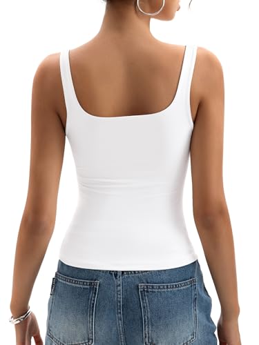 Womens Square Neck Tank Tops Double Lined Basic Tanks Sleeveless 2025 Summer Collection4