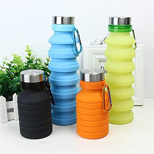 Image of we3 Collapsible Water Bottle, 550ml Reusable Silicone Light Water Bottles for Travel Outdoor Portable Leakproof Drinking Bottles with Carabiner (Black, Pack of 2)