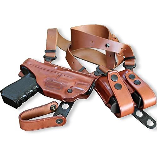 Premium Leather Horizontal Shoulder Holster System With Double Magazine For Glockk 30S 45 Acp 3.77'', Right Hand D Brown Color #1315# #TOP6