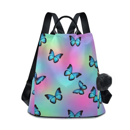 Sac à dos femme papillons bleus et noirs de grande capacité en polyester résistant