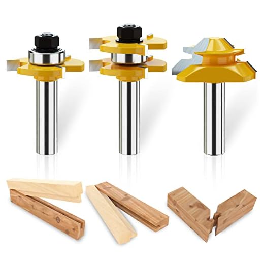 Tongue and Groove Router Bit Tool Set 3 Teeth Adjustable T Shape Wood Milling Cutter 1/2 Inch Shank with 45°Lock Miter Bit 1/2 Inch Shank for Router Table/Base Router/Kitchen/Bathroom - Pack of 3