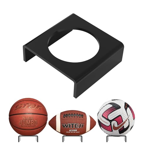 KOLIPI Acrylic Basketball Stand, Ball Holder Display Stand for Football Basketball Soccer Volleyball Rugby, Trophy Autograph Memorabilia Display (4.3x1.6 inch,11x4 cm), Black