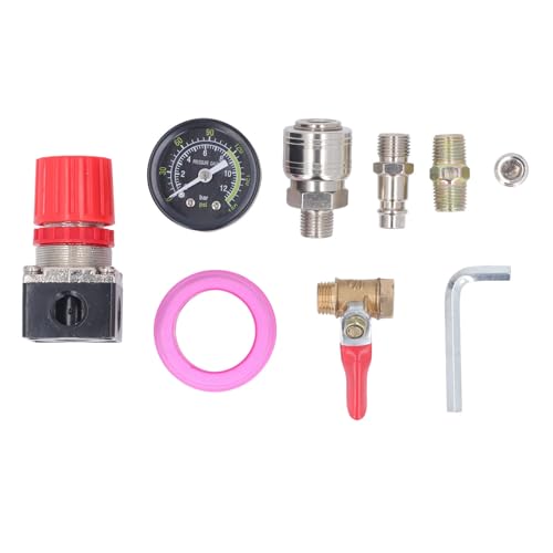 Kit de régulateur de compresseur d'air avec manomètre de 0 à 180 PSI et vanne 4 voies, vanne de contrôle de pression pneumatique en fonte pour outils pneumatiques, trois ports NPT (1/4 pouce)