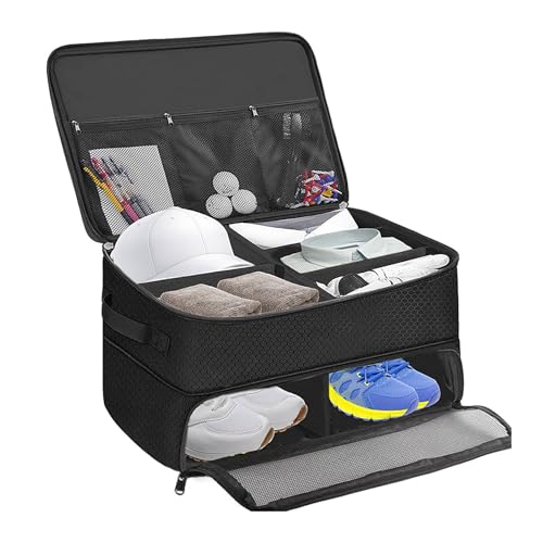 sxvbdway Golf Trunk Organizer Golf Bag Multi-Pocket Design Large Capacity Golf Accessories Storage and Organizer for 2 Pair Shoes, Balls, Tees, Clothes, Gloves,Waterproof,Gift for Men Black