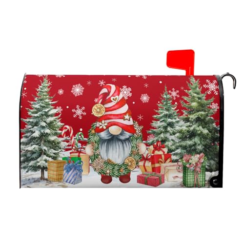 Image of Winter Gnome Mailbox Covers Magnetic Large Size 25x21 Inch Merry Christmas Gnomes Mailbox Cover Winter Christmas Post Letter Box Wraps for Holiday Farmhouse Garden Yard Outdoor Decoration