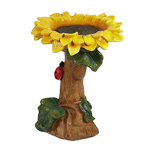 Luxenhome Bird Baths For Outdoors, 23'' Resin Sunflower Birdbath, Large Weather Resistant Bird Bath Bowl Garden Statue Basin, Bird Feeding Station For Yard, Yellow/Green #TOP6