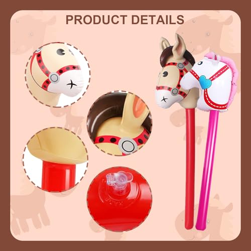 UILYNIU 3er-Pack aufblasbares Stabpferd, 37 Zoll, aufblasbarer Pony-Stab für Kinder, für Weihnachten, Pferde-Motto-Geburtstagsfeier, Dekoration, Party-Geschenk-Requisiten (rot,Rosa)