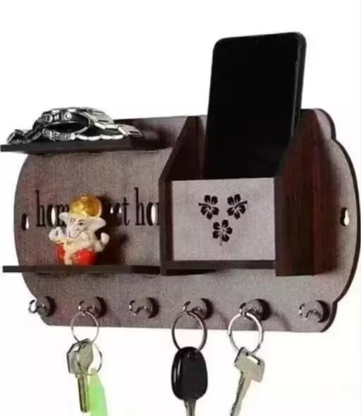 Image of Vintage Collection Wooden Key Holder for Wall, Wall Mounted Key Stand with Hooks, Hanging Rack for Living Room, Office and Door (Home Sweet Home)