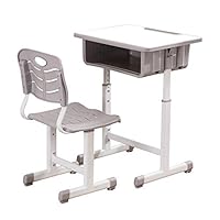 ShowMaven Student Desk and Chair Combo, Height Adjustable Children's Desk and Chair Workstation with Drawer, Pencil Grooves and Hanging Hooks for Home, School and Training