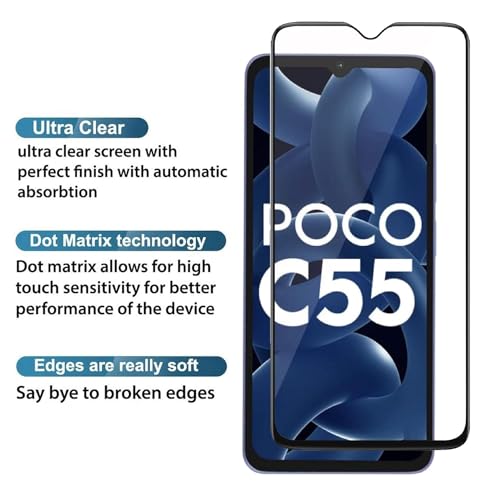 Image of HD Tempered Glass Screen Protector Compatible For Redmi 12C, Poco C55 With Edge To Edge Coverage And Easy Installation Kit