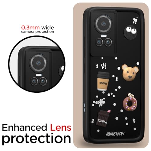 Image of Outlouders Back Cover for Oppo Reno 10 5G | 3D Cartoon Bear Cute Fun Silicone Full Body Protection Bumper Case (Black)