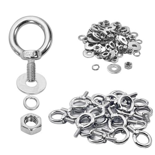 24 Pack M6 Stainless Steel Eye Bolts with Nuts &amp; Washers, M6x0.55 L