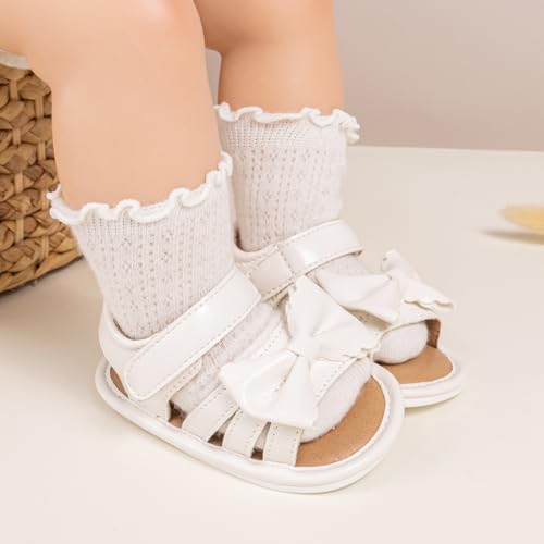 Image of Meckior Baby Toddler Infant Girls PU Leather Soft Open Toe Summer Sandals Flower Princess Flat Shoes