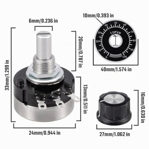 Miniatura 2 de Allecin 2 Piezas Rv24yn20s 10k Ohm Potenciómetro Rotativo Cónico B103 Potenciometro De Película De Carbono De Giro Único 10k Ohmios Potenciometros Rotatorio Single Turn Con Perilla A03 Y Dial