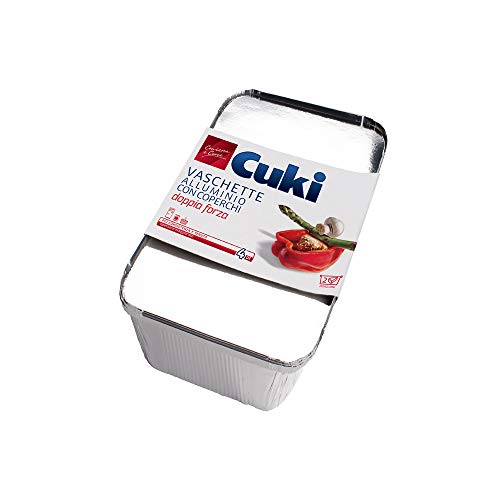 Cuki Vaschette Alluminio con coperchi - Doppia Forza - 2 porzioni - rettangolari [R62L] - 1 confezione da 4 pezzi
