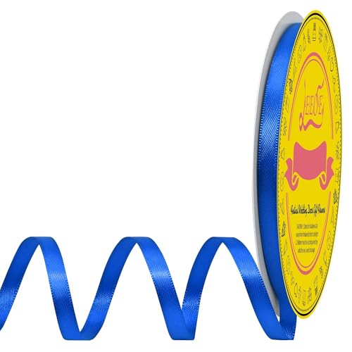 Image of Double Face Royal Blue Satin Ribbon 1 /4 inch X 50 Yards Polyester Royal Blue Ribbon for Gift Wrapping Very Suitable for Weddings Party Hair Bow Invitation Decorations and More