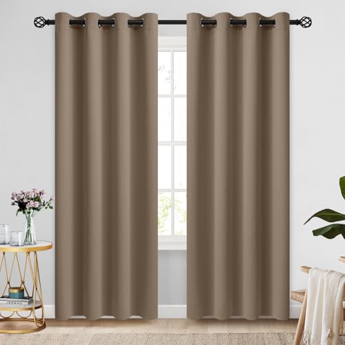 Image of COSVIYA Grommet Room Darkening Khaki Curtains 84 inch Long for Bedroom | Light Blocking Insulated Thermal Curtains for Living Room, Blackout Thick Polyester Window Drapes,52x84 inches, 2 Panels
