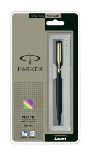 Stylo bille Parker Vector noir mat avec attributs dorés durables