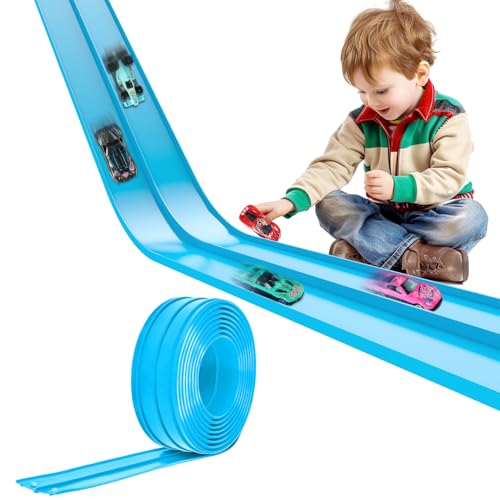 ACELIFE Flexible Autorennbahnen, 4.5M Autorennbahn Inklusive 6 Autos Tragbare Dual Rennstrecke Rampen für 1/64th Autos Spielzeug Geschenk für Kinder ab 3+ Jahr