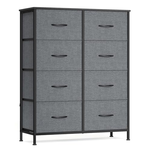 SONGMICS BELLAH Collection - Dresser for Bedroom, Chest of Drawers, Storage Organizer Unit, Closet, Entryway, Steel, 8 Drawers, Modern, Slate Gray ULGS124GN02S