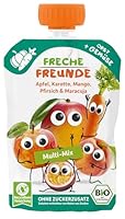 FRECHE FREUNDE Bio Quetschie Multi Apfel, Mango, Pfirsich, Maracuja mit Karotte 100g (Pack of 6)
