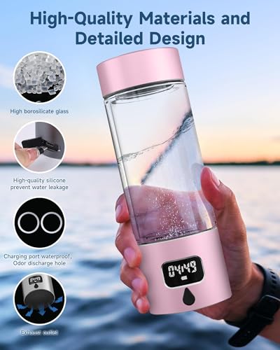 Image of 340ml Portable Hydrogen Water Bottle Generator with PEM-SPE Technology, Glass Exterior & Aluminum Shell, Produces 5000 ppb Hydrogen in 10 Minutes, for Home, Gym, Office & Travel