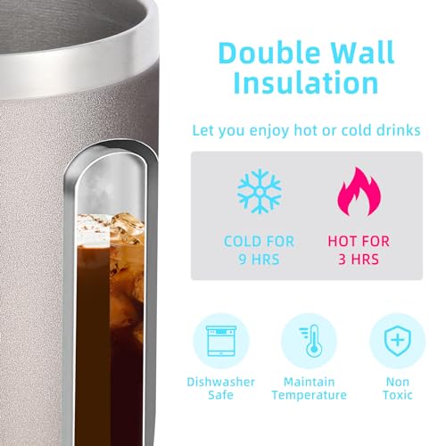 Volhoply 14oz Insulated Stainless Steel Coffee Mug with Lid Bulk 2 Pack,Double Wall Vacuum Travel Coffee Cup with Handle,Reusable Metal Tumbler,Camping Mugs Keep Hot,Christmas Gifts(Gray,2) - Image 3