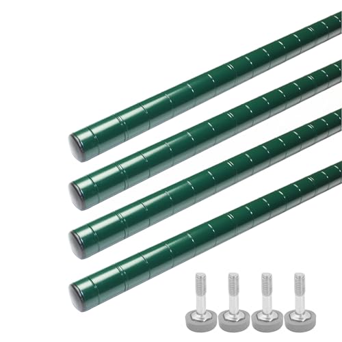 TrueCraftware- 8” Green Epoxy Wire Shelving Posts with Leveling Foot Set of 4- Commercial Shelves Wall Mounted Metal Shelving for Restaurant Bar Utility Room Kitchen and Garage
