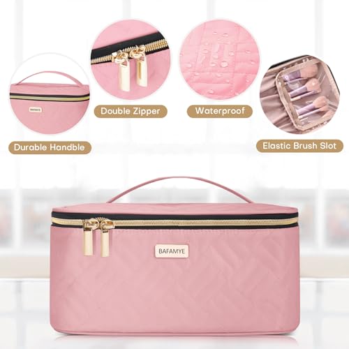 5L Travel Makeup Bag, Portable Cosmetic Bag for Women, Large Capacity Travel Toiletry Accessories Organizer case with Divider, Pink 1.34 GAL4