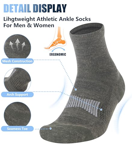 Image of Merino Wool Ankle Socks, Men's Women's 90% Wool Athletic Thin Running Moisture Wicking Socks, 3 Pairs