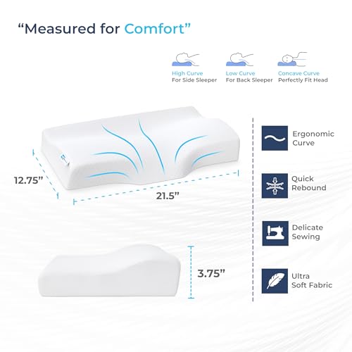 Image of CalmNest Anti-snoring Cervical 100% Memory Foam Pillow for Neck Pain & Shoulder Pain| Sleeping Pillow for Spondylitis Neck| Orthopaedic Ergonomic (1x 22 Blue Foam)