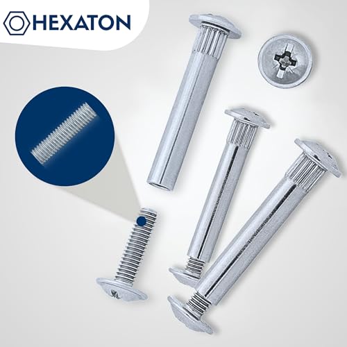 HEXATON Verbindungs­schrauben M4 x 26–35 mm – 100 Stück - Möbel­verbindungs­schrauben aus vernickeltem Stahl
