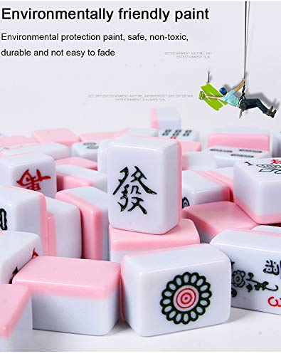 Set de Mahjong Mini 144 Fichas Accesorios con Bolsa y Mantel Rosado miniatura 5