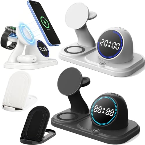 Cargador inalámbrico 6 en 1 magnético con reloj y altavoz para escritorio