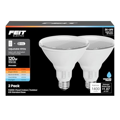 Feit Electric PAR38 Adjustable White LED Light Bulb, Selectable Color Temperature, Dimmable...