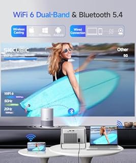 SIECUBIC Mini Proiettore Portatile, Videoproiettore 4K Full HD 1080P, 600 Lumen ANSI, Android 14 WiFi 6 Bluetooth 5.4, Correzione di Distorsione e Foco Automatico, Cinema Casa Interno ed Estern