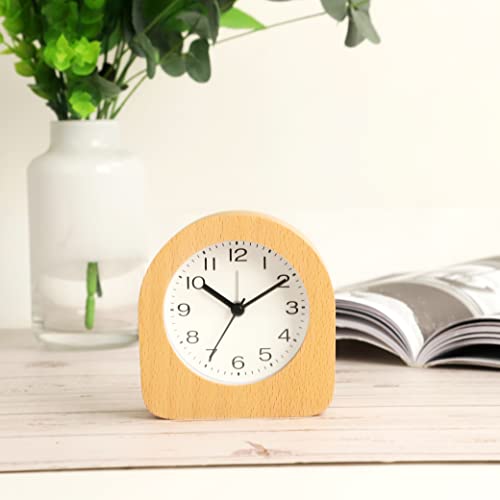 Aromustime 3-Inches Wooden Mantel Alarm Clock With Arabic Numerals, Non-Ticking Silent, Backlight, Battery Operated, Nature #TOP6