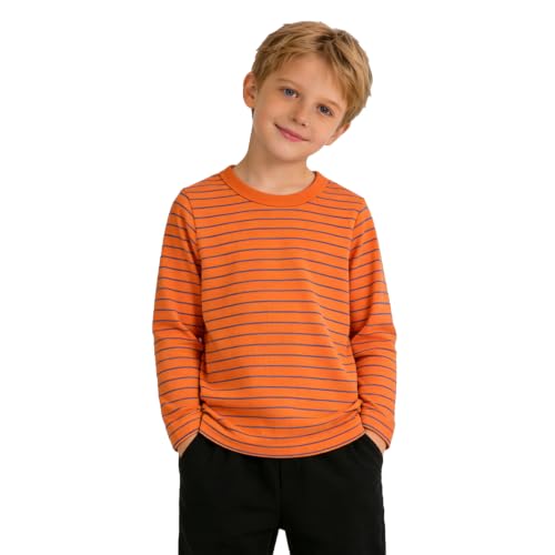 Image of LittleSpring Unisex Kids Long Sleeve Striped Tee Shirt Tagless Crew Neck Cotton T-Shirt