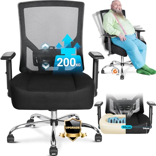 MELOKEA Ergonomischer Bürostuhl 200KG XXL, Breiter Sitz, Federsitzkissen, Rückenlehne Stufenlos...