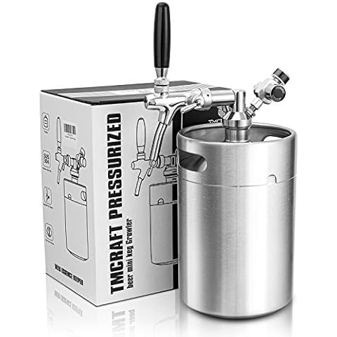TMCRAFT 5Liter (170oz) Minifass Growler, Edelstahl-Druckfass-Kit-System mit einstellbarem Hahn kann Getränke für Hausbrauerei, handwerkliche Biere und Fassbier frisch und kohlensäurehaltig behalten Cover