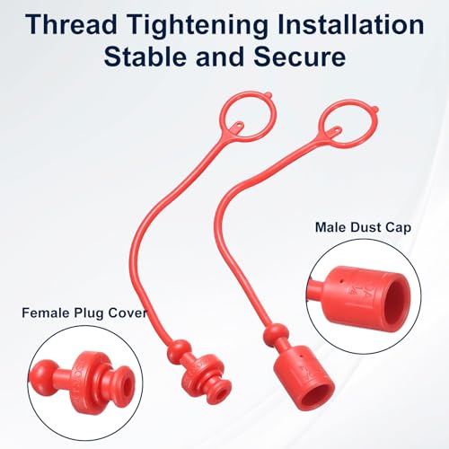 Image of HARFINGTON 2Sets 1 /4 Hydraulic Hose Dust Cap and Plug Kit, ISO-A Male Dust Cap & Female Plug Cover Quick Disconnects Air Coupler Cover Port Plug Fittings with Retention Ring, Red /Yellow