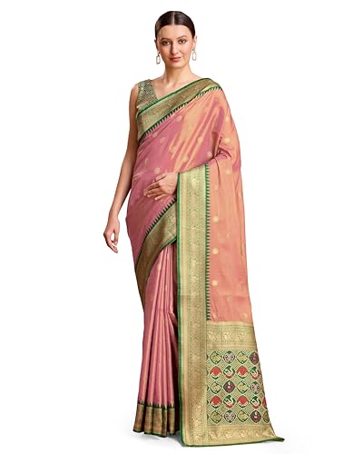 Monjolika Fashion Rose Pink Patola pallu Banarasi tissue silk saree Comes with Unstitched Blouse piece
