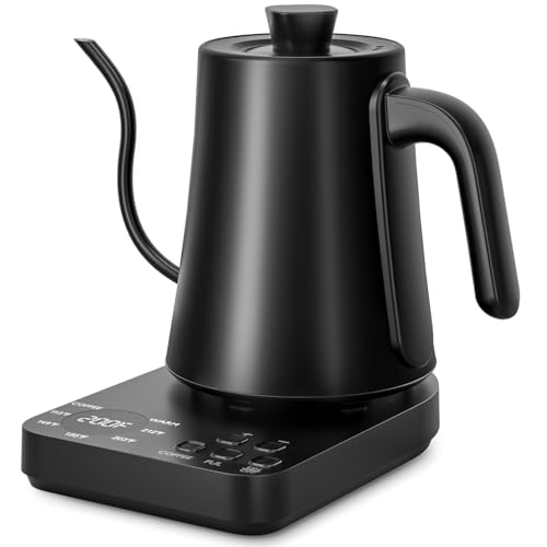 Gooseneck Electric Kettle, 5 Preset Temp Control, ±1℉ Precision, 1.0L Pour Over Kettle for Coffee & Tea, Stainless Steel Interior, 1200W, Black