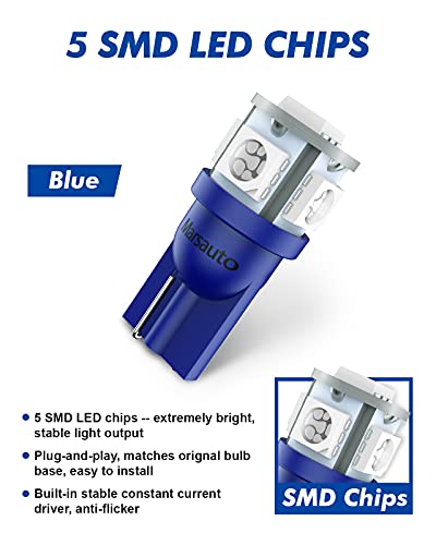 Marsauto 194 Led Bulb Blue 168 T10 2825 5Smd No Polarity Replacement Bulbs For Car Dome Map Door Courtesy License Plate Dashboard Lights Lamp 12V #TOP3