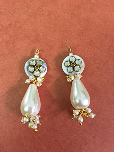 SYNC White Pearl Tassel Hanging kundan Button for Kurtis Dresses Women Girl latkan Fringe Sewing Dress Decoration Fancy Craft Suits Stylish Clothes Sarees Gowns Fabric Clothes