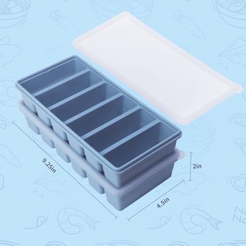 Image of 1 /2 Cup Silicone Freezer Tray With Lid - Silicone Freezer Molds 4-Pack For meal prep & freezing of various sauces and other dishes, makes 24 perfect 1 /2 cup portions cube (Blue 4 Pack)