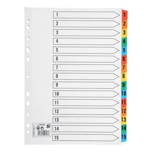 5 Star Office Index 1-15 Multipunched Mylar-Reinforced Multicolour-Tabs 150gsm A4 White + Free finchley Refill Pen (8)